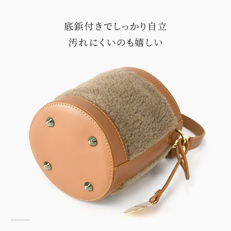 イタリア製 バケツバッグ ボア 巾着 ミニ ショルダーバッグ 2way 本革