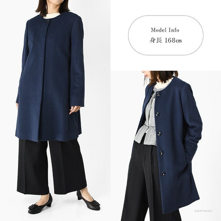 日本製 カシミヤセーブル コート レディース ノーカラー ミドル丈 軽い