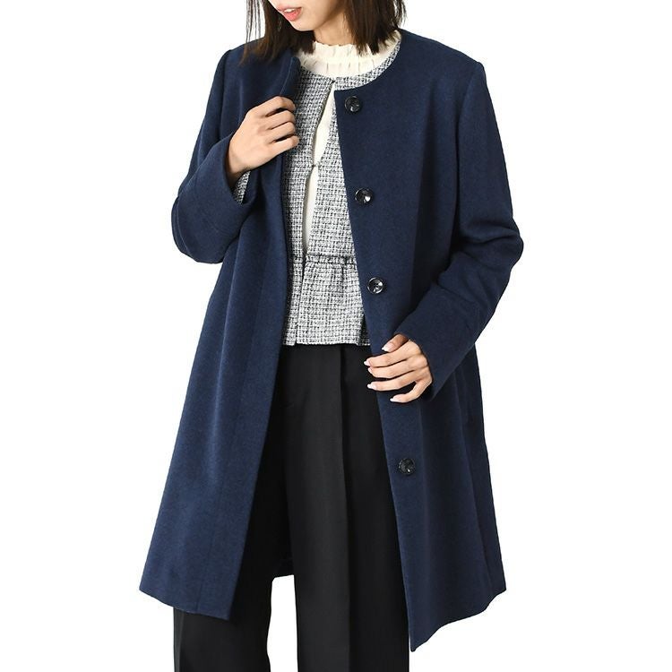 日本製 カシミヤセーブル コート レディース ノーカラー ミドル丈 軽い