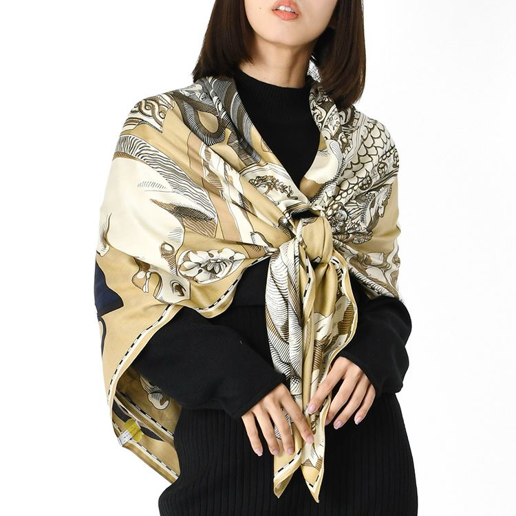 大判 ストール シルク混 ルーブル美術館コラボ 高級 スカーフ おしゃれ