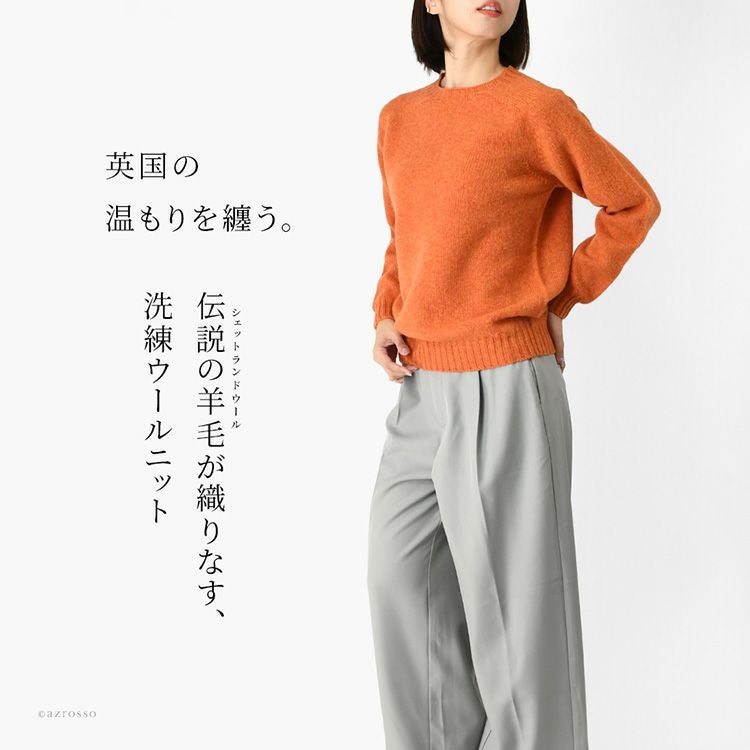 クルーネックセーター レディース 秋 冬 ニット ウール100% トップス