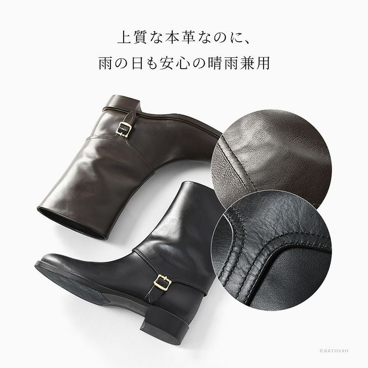 日本製 ローヒール ベルト バックル ショートブーツ レディース 本革