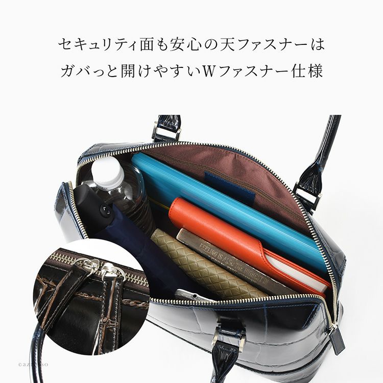 日本製 クロコ型押し ボストンバッグ レディース 軽量 A4 本革 トート