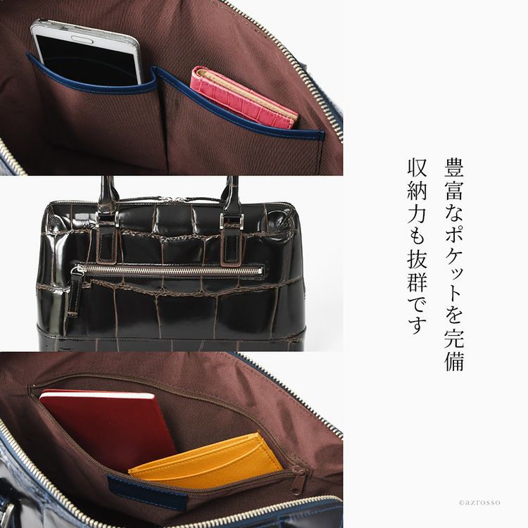 日本製 クロコ型押し ボストンバッグ レディース 軽量 A4 本革 トート