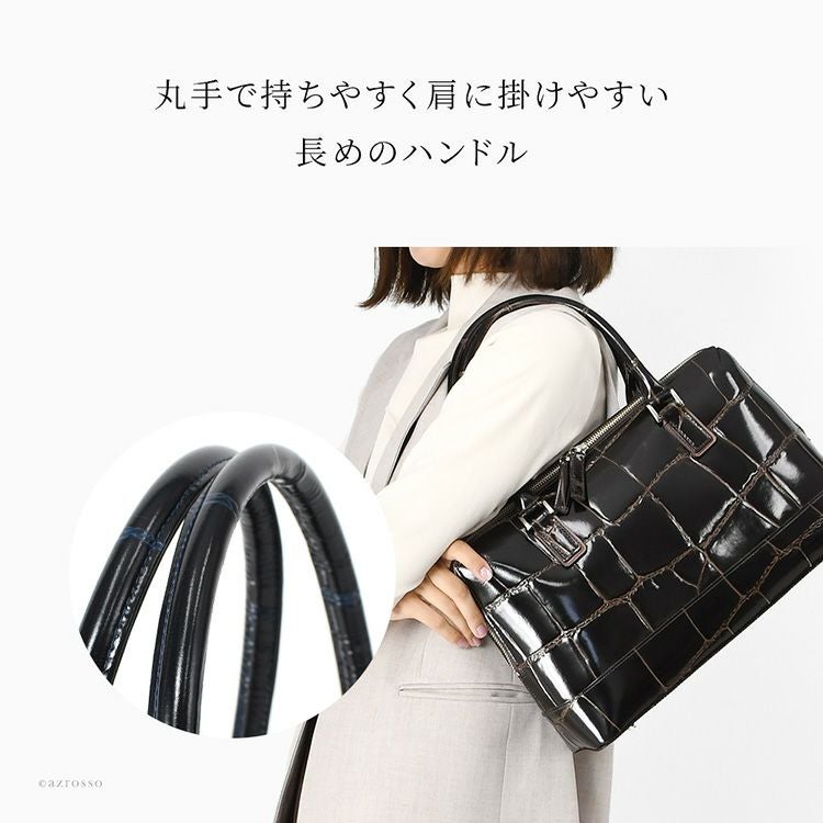 軽量　黒⭕️24時間発送⭕️ゴールデングース　フラップトート　本革　ボストン 日本製 クロコ型押し ボストンバッグ レディース 軽量 A4 本革 トート