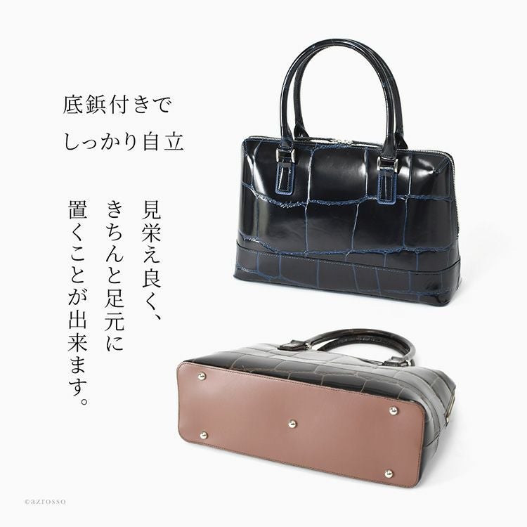 日本製 クロコ型押し ボストンバッグ レディース 軽量 A4 本革 トート