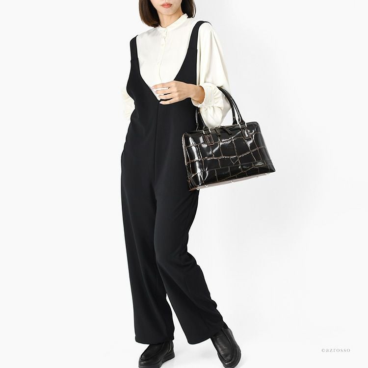 LILY jirosso ボストンバッグ レディース 本革 日本製 ブラック 日本製 クロコ型押し ボストンバッグ レディース 軽量 A4 本革 トート