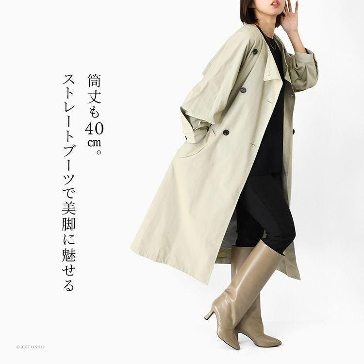 日本製 本革 ストレート ロングブーツ レディース ふくらはぎ ゆったり