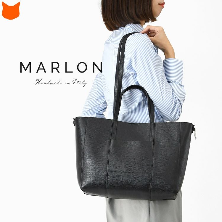 イタリア製マーロンフィレンツェのビジネストートバッグは、ドラッロレザー特有の陰影で表情豊かなブラックレザーとダブルハンドルデザインが目を惹くおしゃれな大きいバッグ