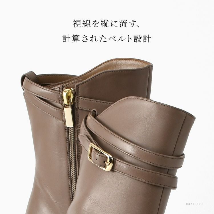 日本製 本革 ベルト ショートブーツ レディース ハイヒール ブーツ