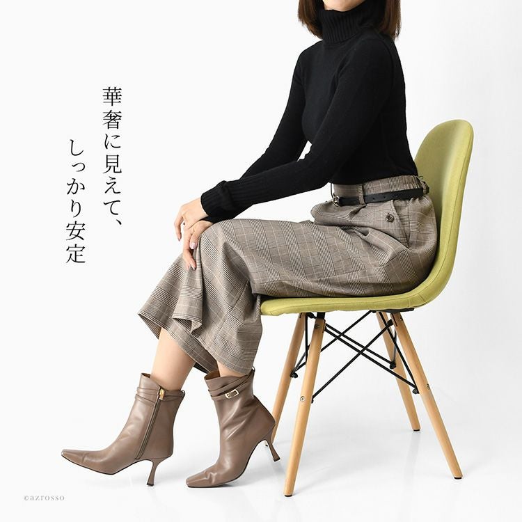 日本製 本革 ベルト ショートブーツ レディース ハイヒール ブーツ