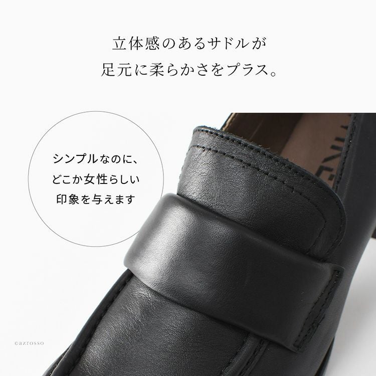 スペイン製 本革 ローファー パンプス レディース 5cm ヒール スクエア