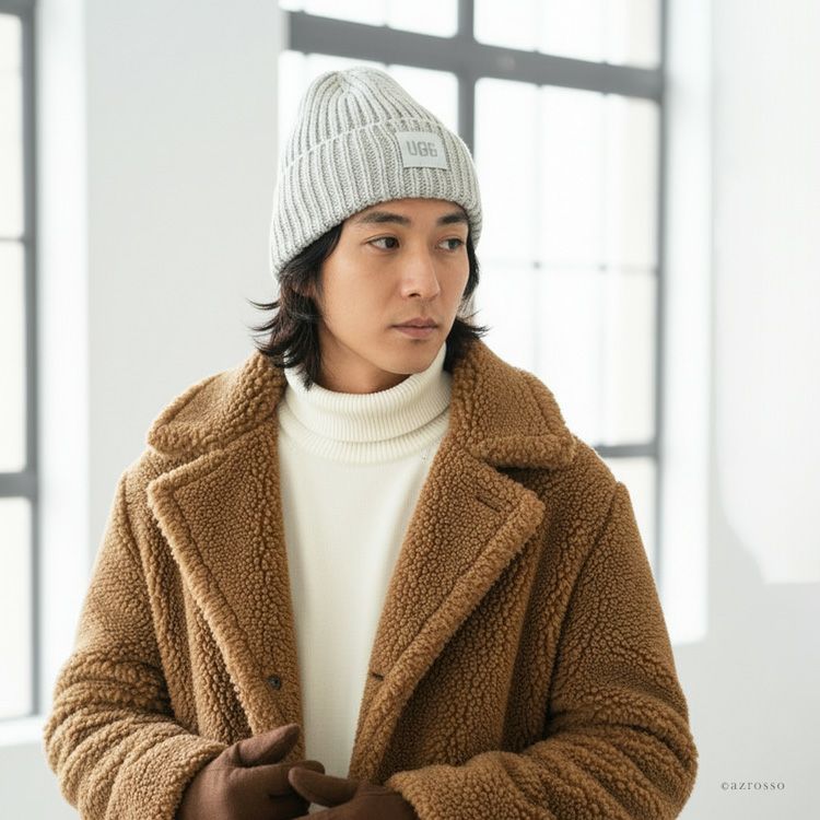 UGG ニット帽 ウール混 ニットキャップ メンズ ブランド ロゴ アグ