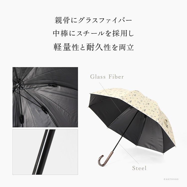 完全遮光 遮熱 晴雨兼用傘 長傘 手開き 小さめ 総柄 小鳥 レディース