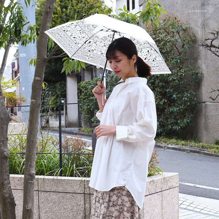 ゆいな折りたたみ日傘 ホワイト 日本製 日傘 折りたたみ 薄型 晴雨兼用 軽量 涼しい 遮熱 プレミアム