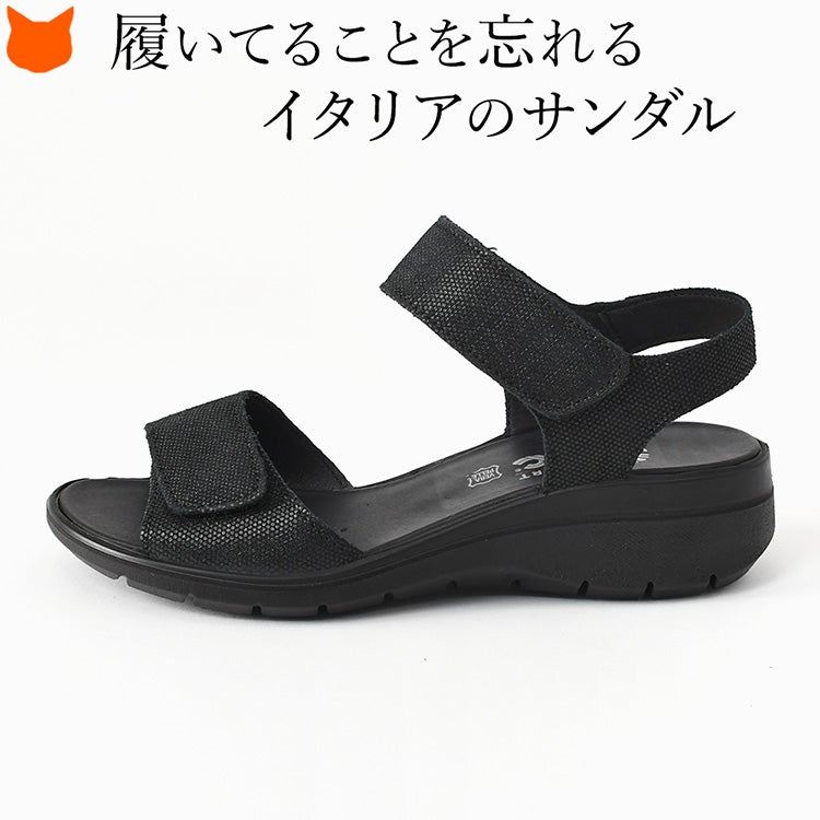 履いていることを忘れるほどの超軽量。クッション性に優れたソールと足首をホールドするアンクルベルトで歩きやすく疲れにくい、大人のためのイタリア製（IMAC）本革スポーツサンダル（ブラック）